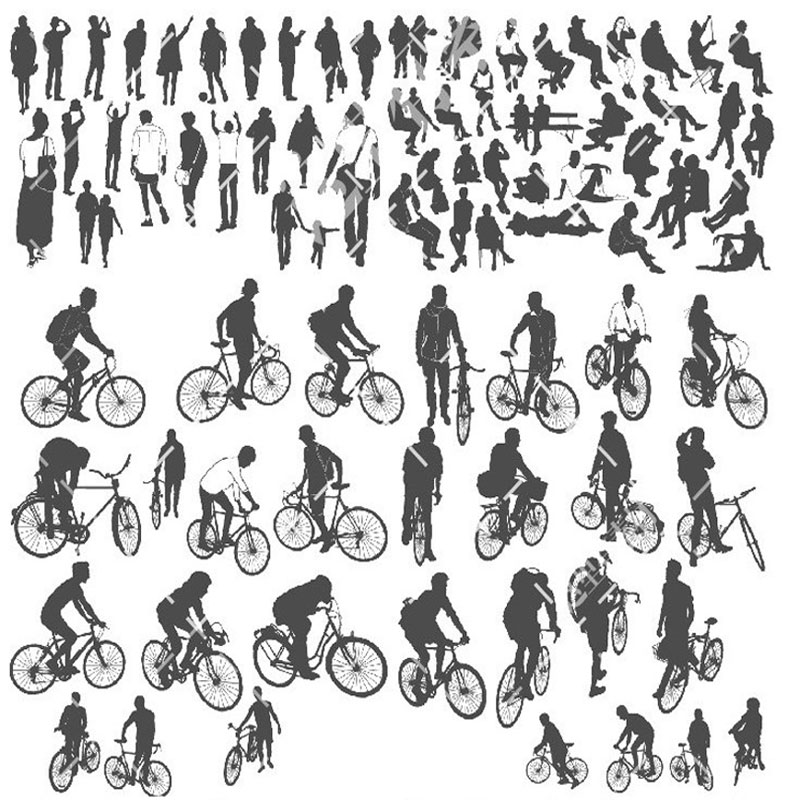 黑色人物剪影建筑园林景观设计ps后期效果图分析图AI矢量psd素材