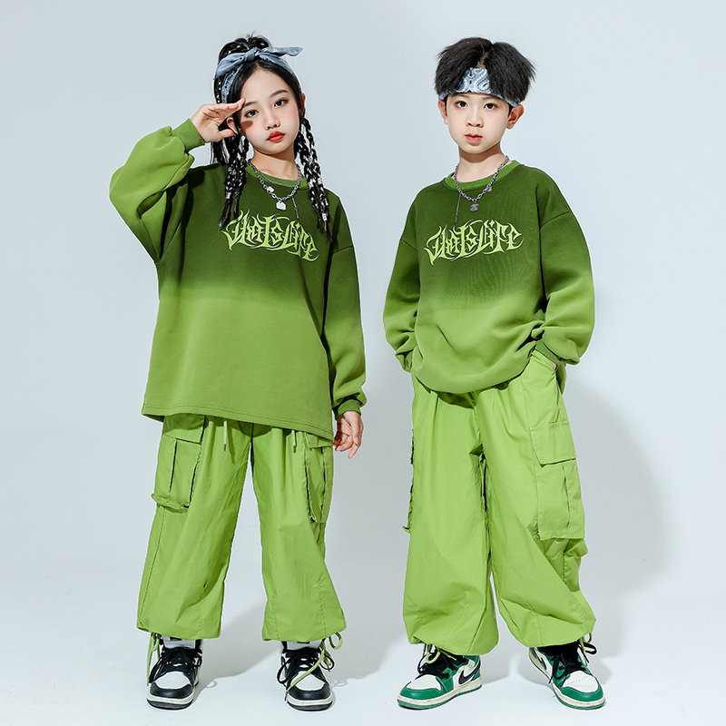 街舞儿童潮服渐变卫衣嘻哈演出服
