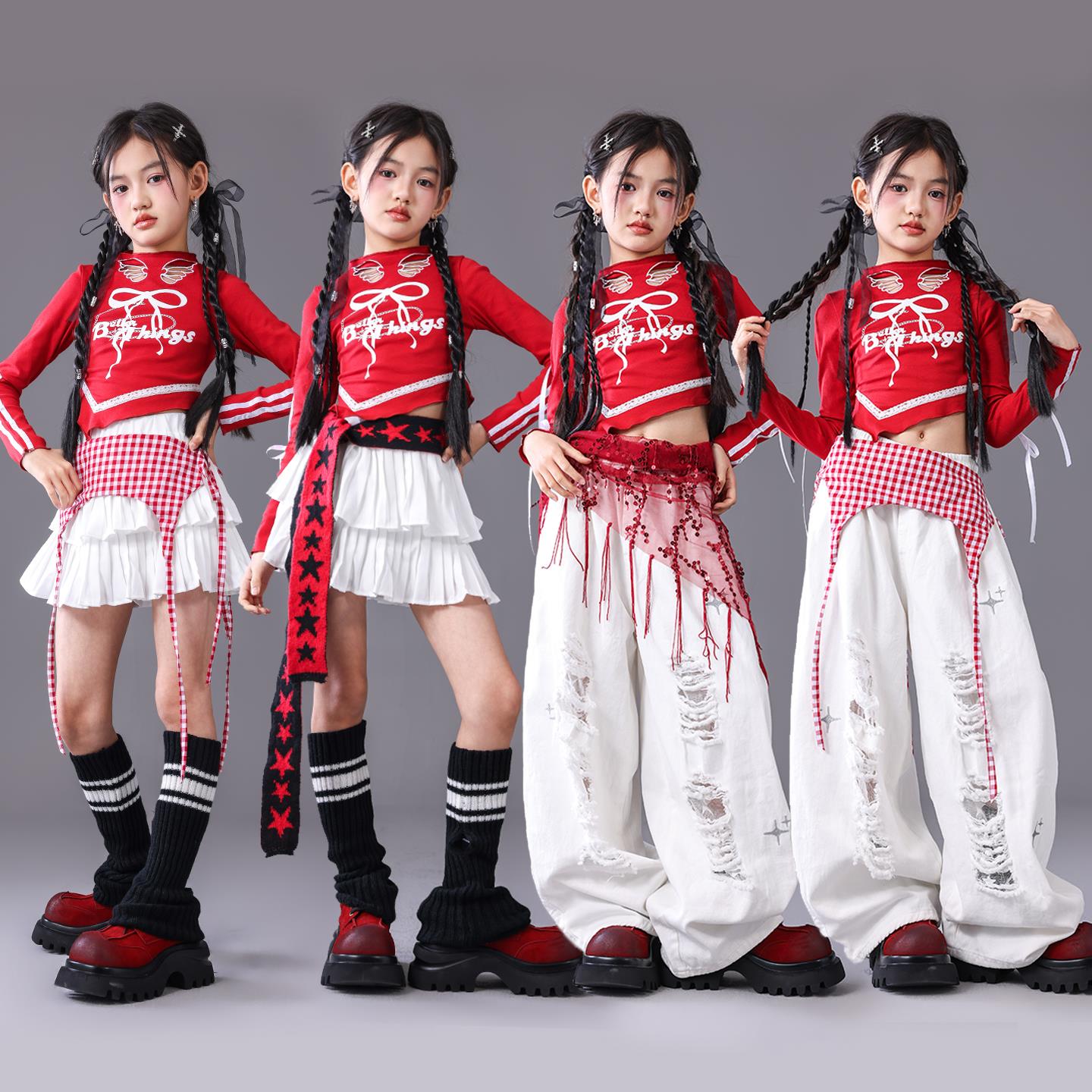 女童爵士舞服装潮酷时髦套装jazz跳舞kpop上衣少儿走秀街舞演出
