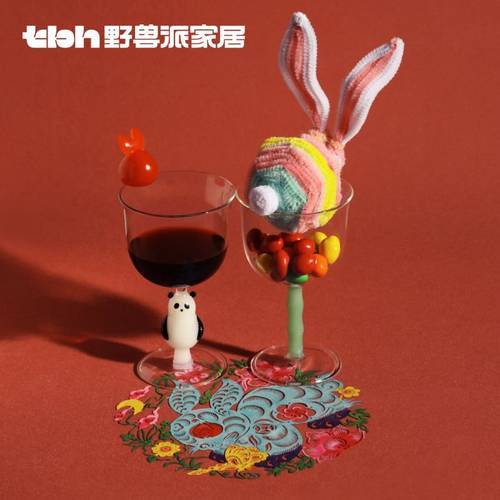 熊猫嘭嘭玻璃高脚对杯