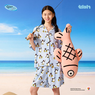 凉感睡衣女 夏季 tbh野兽派家居Pingu合作系列环生纤短款 家居服套装