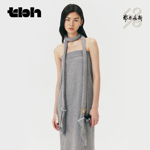 tbh野兽派家居X鄂尔多斯1980联名 围巾女冬羊绒羊毛针织窄围巾*