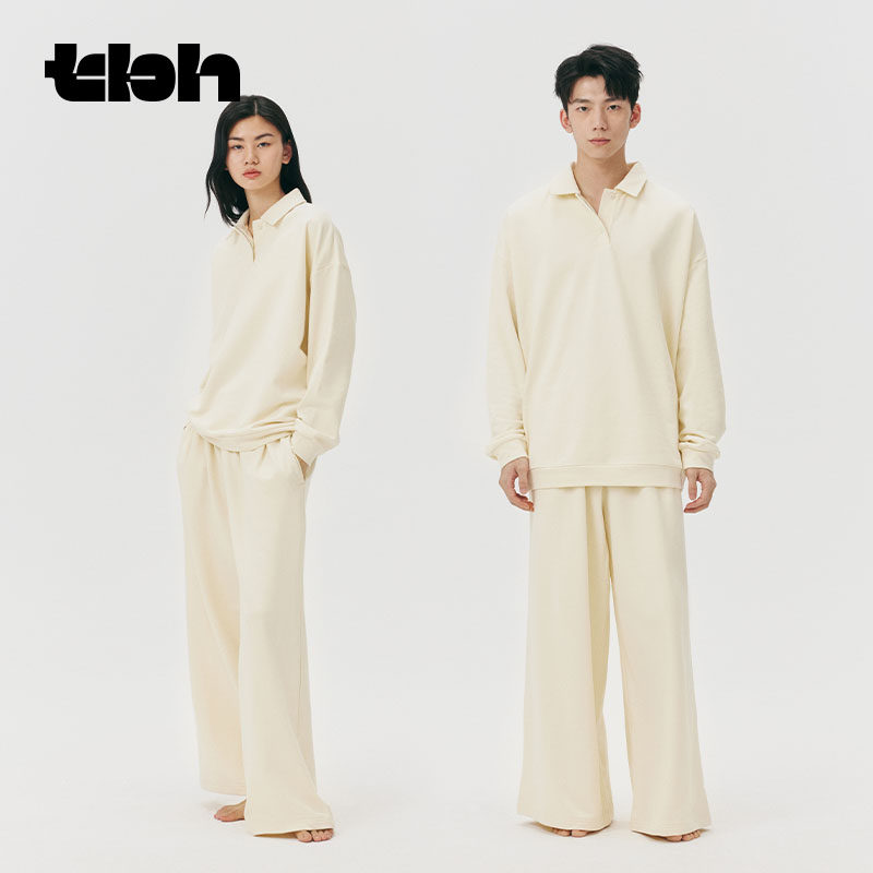 tbh野兽派家居针织Polo领长款家居服套装可外穿冬季打底情侣服