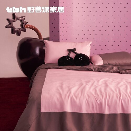 天丝拼接床品四件套酒渍樱桃