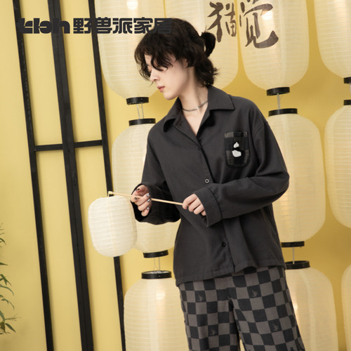 tbh野兽派家居全棉家居服套装熊猫噗噗四季可外穿长袖情侣睡衣