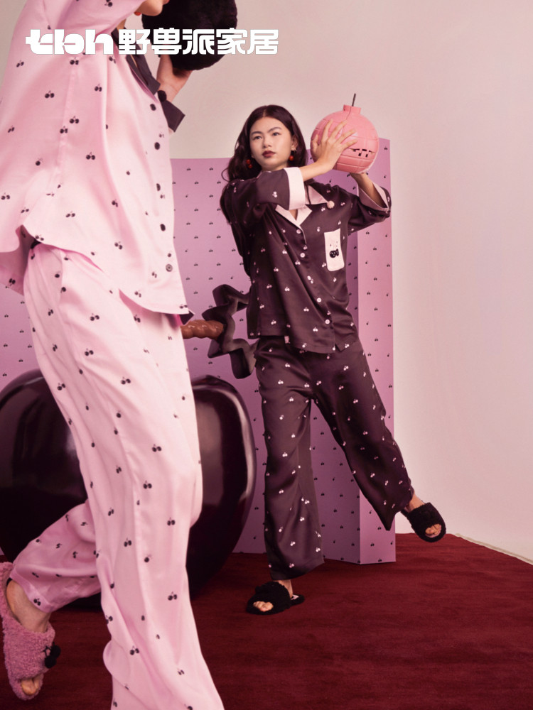 TBH BRUTALIST HOME CHERRY BOMB TENCEL LONG SHORT LOUNGEWEAR SET COOL PAJAMAS WOMENS SUMMER*