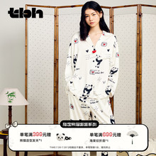 tbh野兽派家居熊猫嘭嘭星光缎长款家居服套装可外穿四季睡衣
