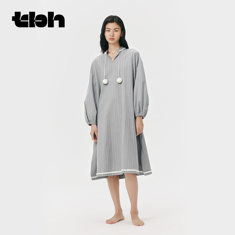 tbh野兽派家居全棉加厚法兰绒家居睡裙冬季可外穿家居服女士睡衣