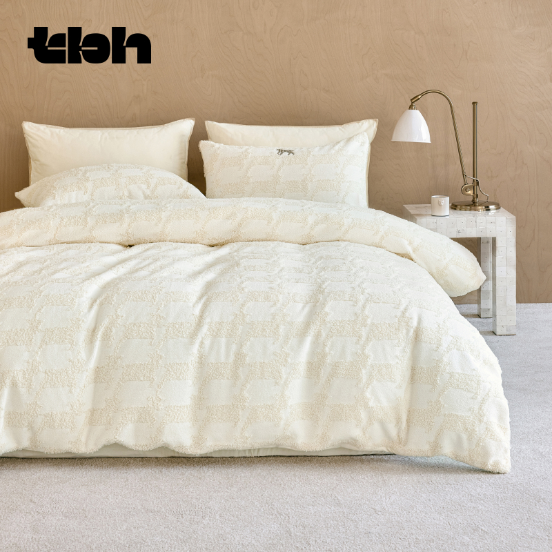 tbh野兽派家居熊猫嘭嘭保暖加厚法兰绒床品套件床笠三/四件套冬*