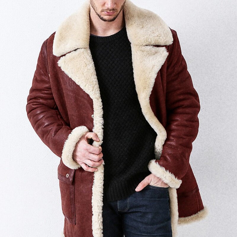 남성 모피 코트 가을 겨울 신작 남성 모조 가죽 두꺼운 모피 원피스 중간 길이 코트 유럽 스타일 코트