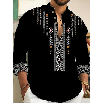 立领长袖夏季休闲印花薄款欧美