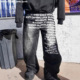 hop retro jeans欧美男 Hip 复古图案字母街头哥特原宿嘻哈牛仔裤