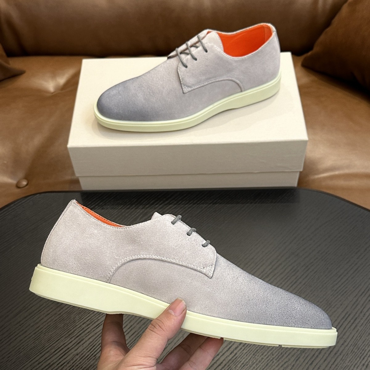 Santon跨境正装皮鞋时尚百搭休闲双穿男鞋新中式轻便一脚登反绒鞋