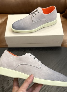 Santon跨境正装皮鞋时尚百搭休闲双穿男鞋新中式轻便一脚登反绒鞋