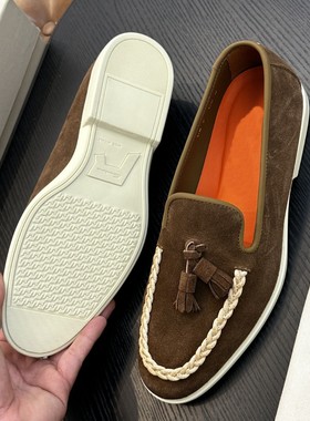 Santon跨境秋冬新款男士真皮乐福鞋休闲轻便透气时尚潮流休闲板鞋