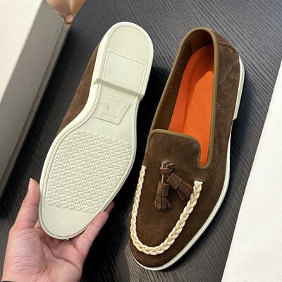 Santon跨境秋冬新款男士真皮乐福鞋休闲轻便透气时尚潮流休闲板鞋