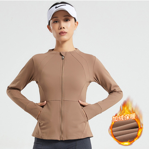 2023秋冬季胖mm大码健身运动加绒外套女跑步速干瑜伽拉链开衫上衣