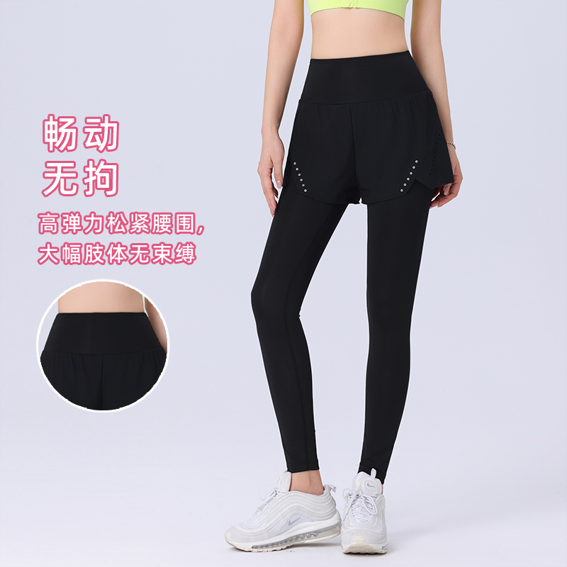 胖mm大码200斤高腰提臀假两件运动健身房女跑步速干瑜伽长裤外穿