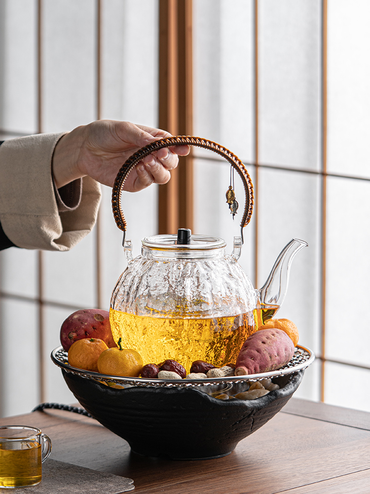 冬日电围炉煮茶家用室内茶炉烤茶玻璃茶壶泡茶电陶炉煮茶器一套