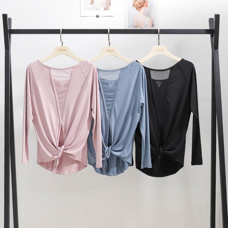 【清仓】瑜伽服开叉两穿运动服长袖上衣专业晨跑步宽松罩衫健身服