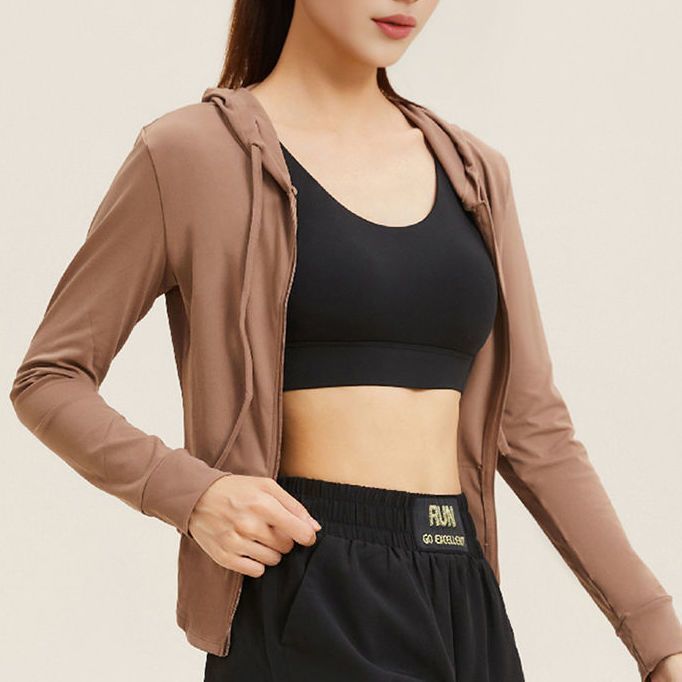 【清仓】特价春秋薄款运动外套女外穿跑步健身连帽瑜伽长袖上衣