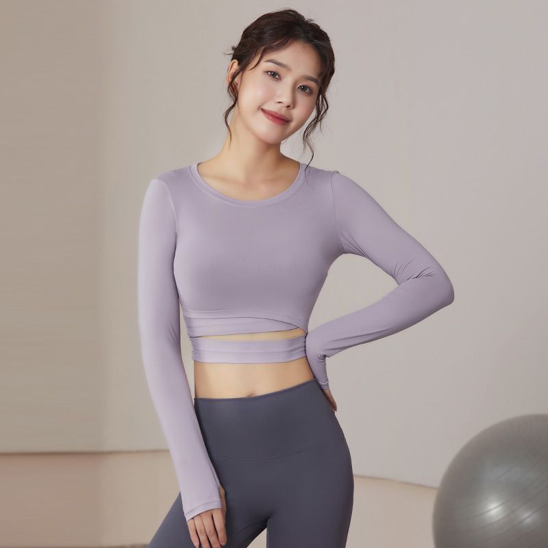 【清仓】健身上衣女秋季紧身露脐性感透气t恤运动专业瑜伽服长袖