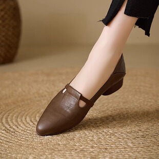 小皮鞋 蒂尼登羊皮真皮法式 乐福鞋 女2025春秋新款 复古尖头浅口单鞋