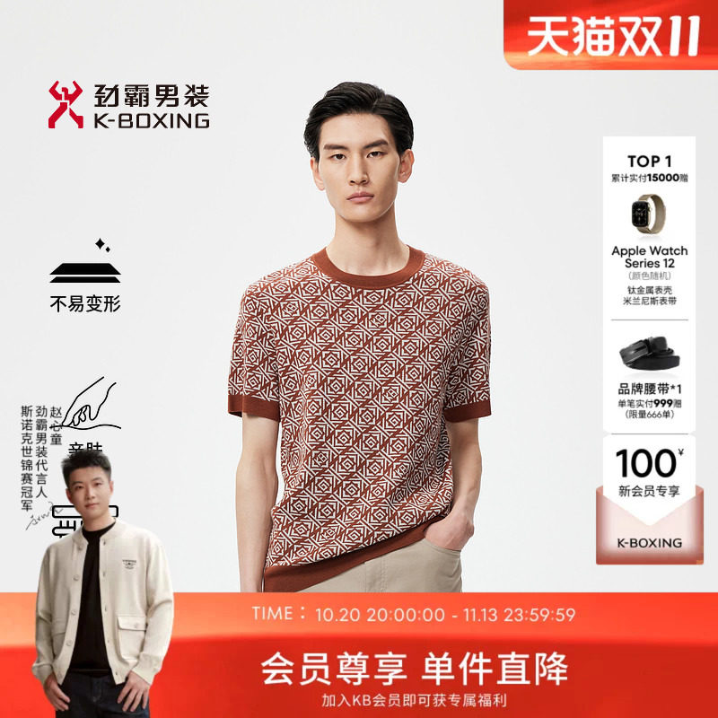 劲霸男装商务时尚吉祥回纹短袖羊毛衫│BTTR3510