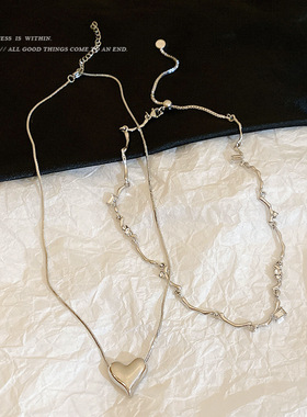 秋冬辣妹双层爱心锁骨链