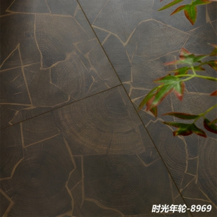 年轮拼花质感树轮纹理强化复合木地板中古风耐磨商用咖啡店影楼