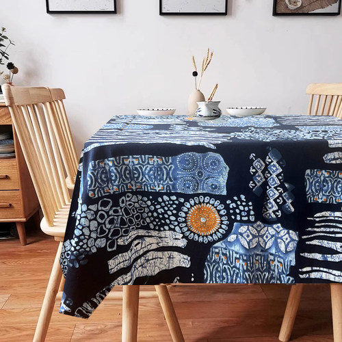 新中式蓝印花棉麻桌布