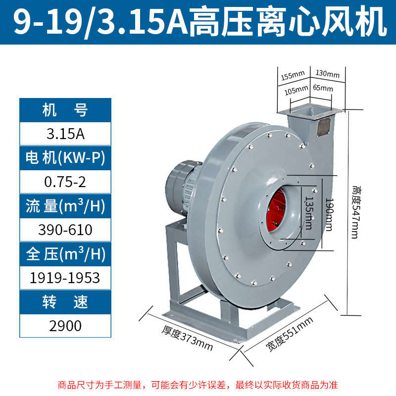 新品9-19高压离心风机工业380v蜗牛式涡轮大功率高速4千瓦3kw包邮