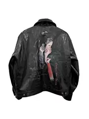 Wanna Lab Dragonfly Woman Portrait Ultra-Clear Ink Print Vintage Wrinkle Wax Surface Short Wide Leather Jacket for Men
