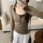 自由 微透显瘦上衣 T恤吊带背心两件套女薄款 小鸟 天丝亨利领长袖