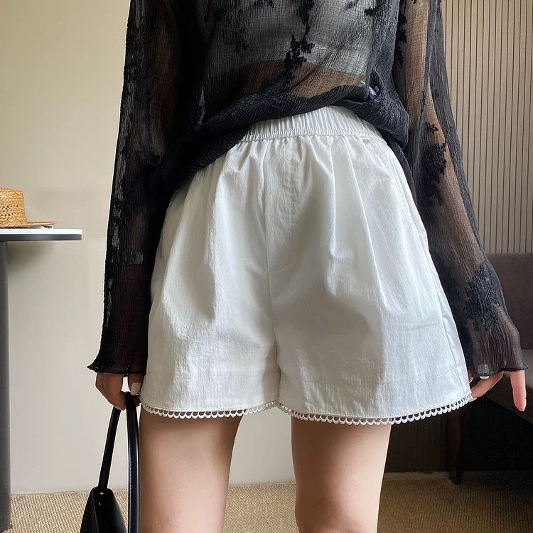 速干蕾丝花边短裤白色女夏季裤子