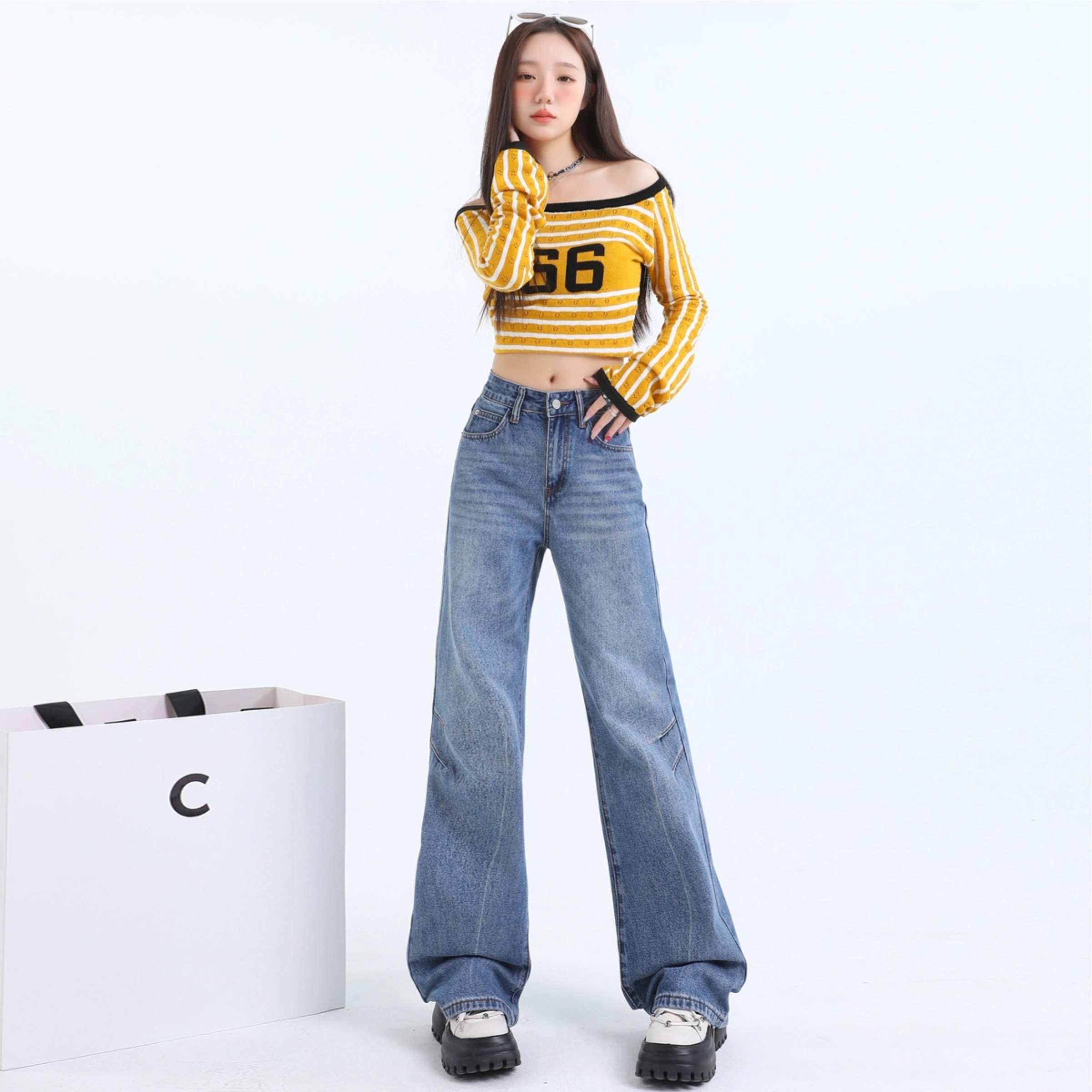 美式复古微喇牛仔裤女2025年春