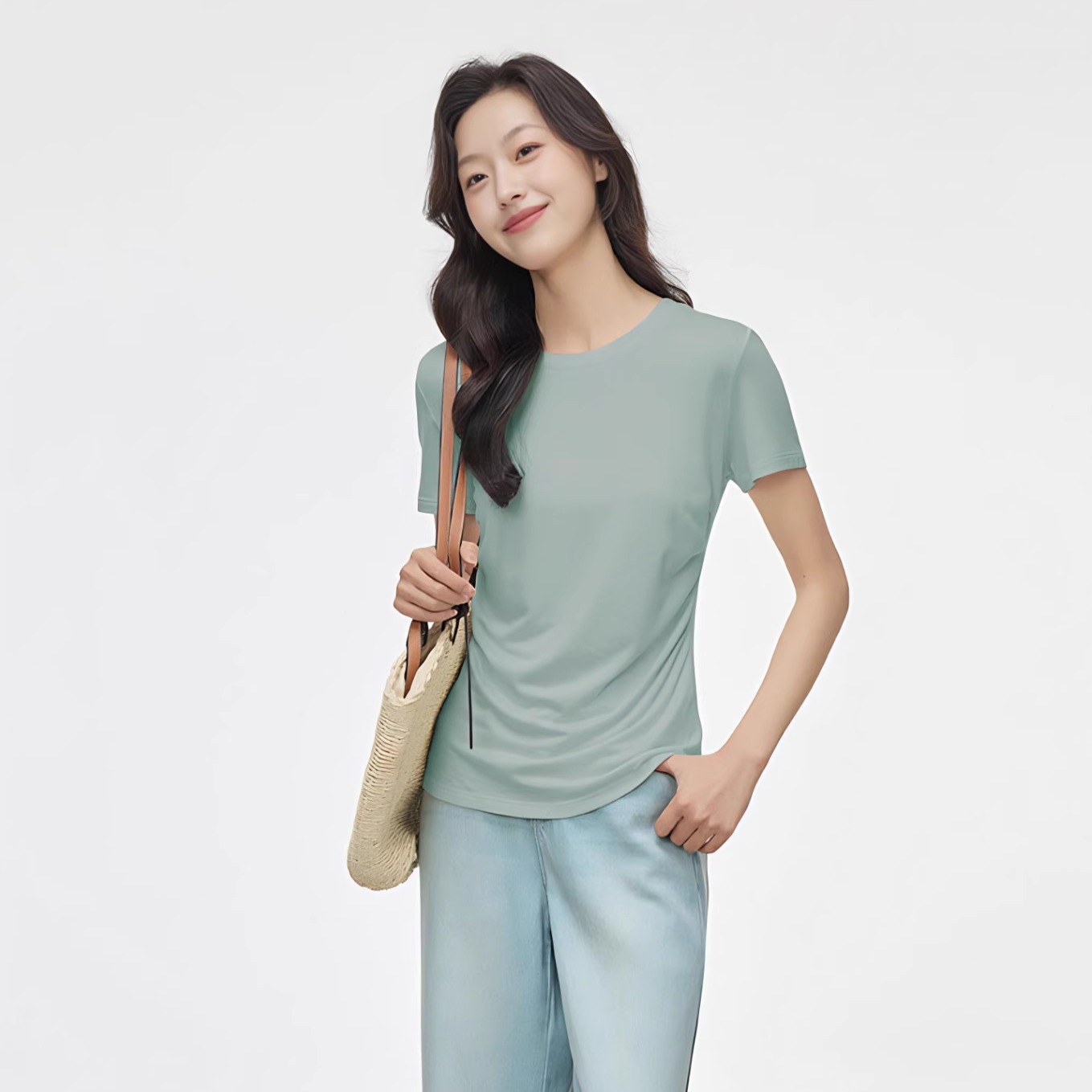 特舒服~莱赛尔天丝掐腰短袖T恤女