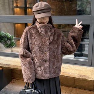 自由的小鸟 立领环保小湖羊皮草外套女冬季皮毛一体短款毛毛上衣