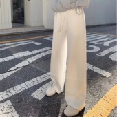 自由 绵柔羊毛混纺加绒松紧腰抽绳阔腿休闲裤 小鸟 遛弯云朵裤