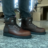 头层油蜡牛皮男士 中帮褐色固特异工装 靴包钢头防砸安全马丁靴橡胶