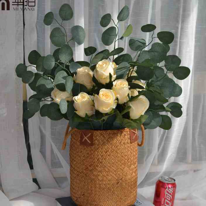 芈阳 玫瑰花束 尤加利叶 桌面摆件北欧餐桌假花装饰花客厅仿真花