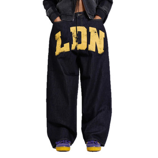 美式街头jade字母印花牛仔裤女直筒fog风格潮牌宽松牛仔长裤