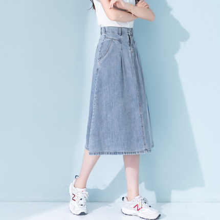 松紧腰牛仔裙女夏季2026年新款半裙小个子夏季裙子高腰A字半身裙