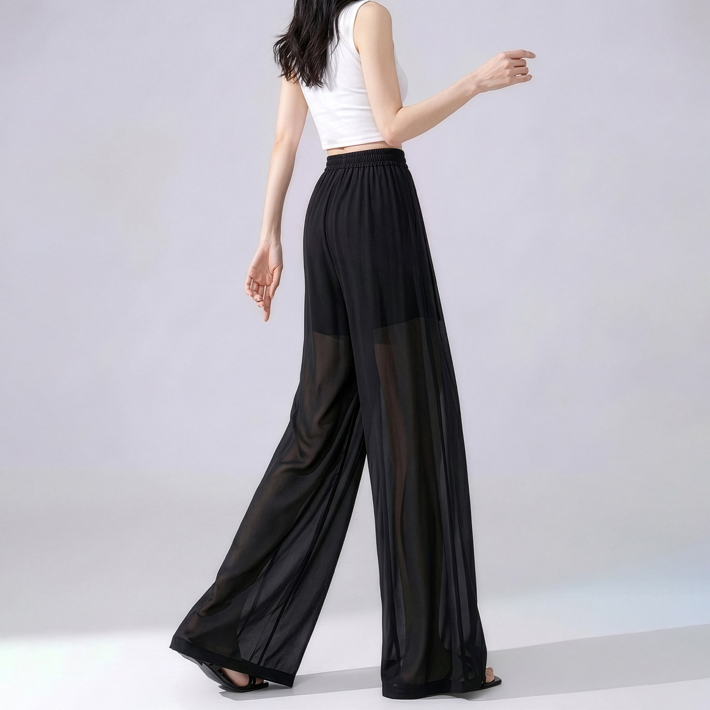 黑色雪纺冰丝阔腿裤女夏季2026新款薄款高腰垂感裤子防晒直筒女裤