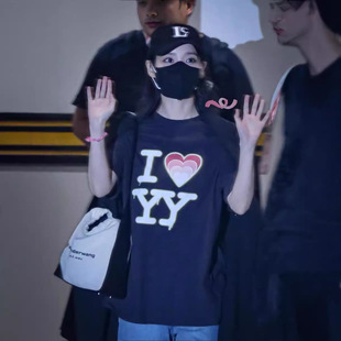 OPENYY宋智雅IU李知恩同款爱心字母印花短袖宽松潮流男女同款T恤