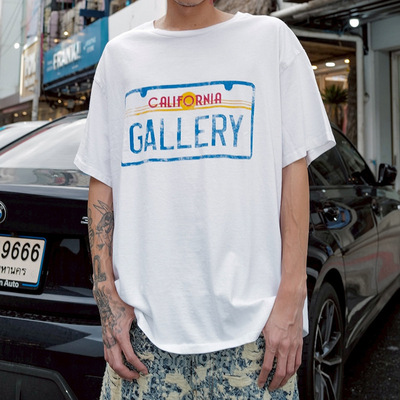 Gallery Dpet加州车牌鬼屋主题印花美式复古水洗做旧宽松短袖T恤