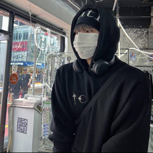 重磅640克Thug Club朴宰范卫衣星月金属设计cleanfit帽衫男女同款