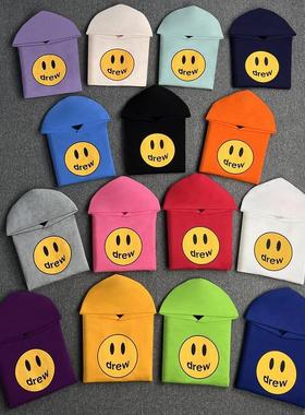 Drew笑脸小众潮牌比伯同款美式宽松男士情侣秋冬加绒连帽百搭卫衣