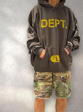 GALLERY DEPT英文字母印花复古水洗做旧美式街头运动情侣连帽卫衣
