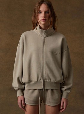 现货高克重FOG ESSENTIALS胸前植绒字母印花立领卫衣拉链外套男女